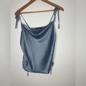 Satin shirt with ties blue size small